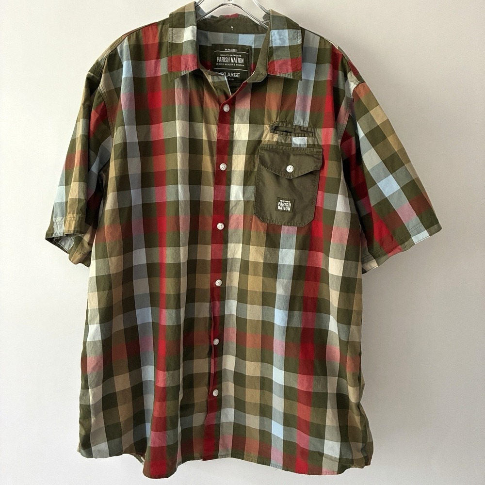 Parish Nation Men's Shirt Size 3X Brown Red Plaid Pocket Streetwear Skater Urban